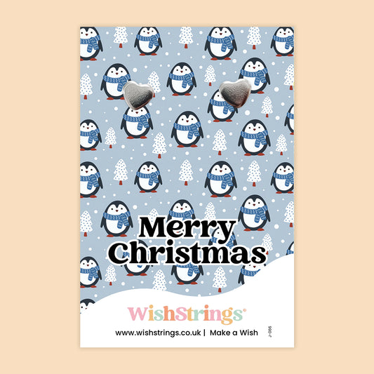 WishStrings “Merry Christmas” Heart Stud Earrings on Gift Card | Festive Jewellery Gift for Her | Hypoallergenic Holiday Earrings | Handmade in the UK