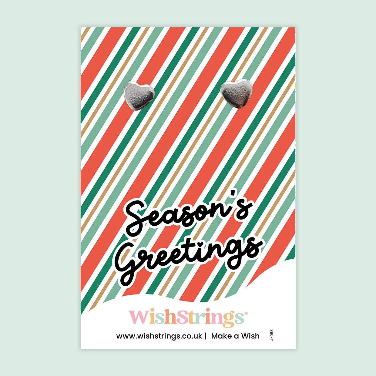 WishStrings “Season’s Greetings” Heart Stud Earrings on Festive Card | Elegant Christmas Gift for Friends, Colleagues & Teachers | Hypoallergenic Jewellery | Handmade in the UK