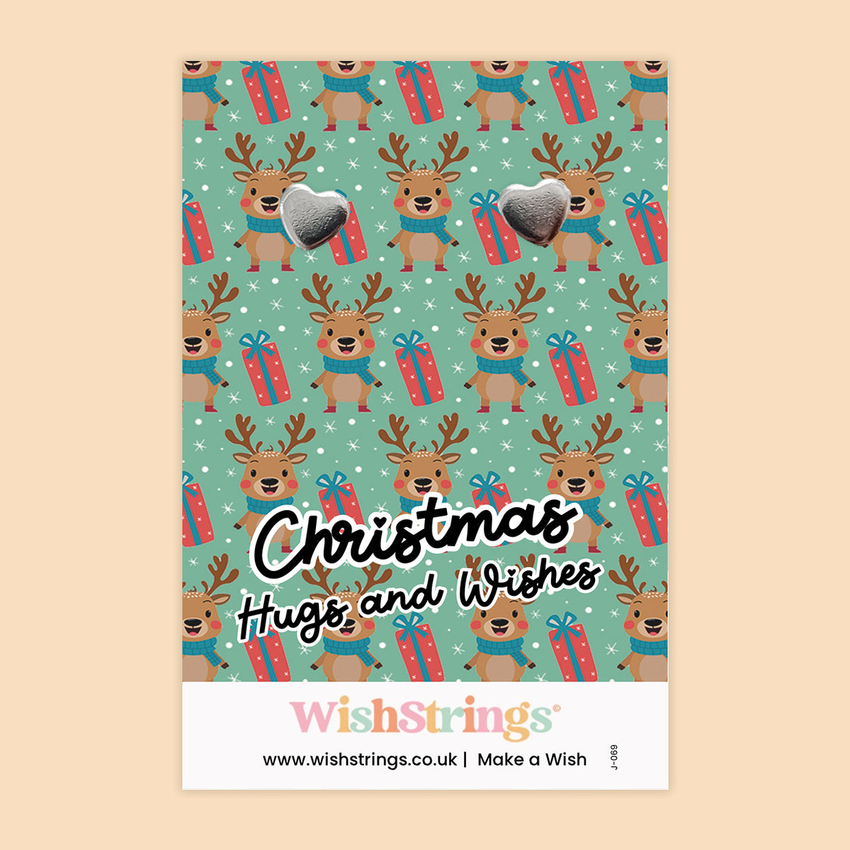 WishStrings “Christmas Hugs & Wishes” Heart Stud Earrings on Festive Card | Thoughtful Christmas Gift for Friends, Teachers & Loved Ones | Hypoallergenic Jewellery | Handmade in the UK