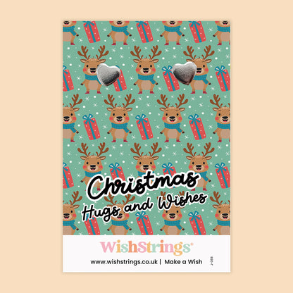 WishStrings “Christmas Hugs & Wishes” Heart Stud Earrings on Festive Card | Thoughtful Christmas Gift for Friends, Teachers & Loved Ones | Hypoallergenic Jewellery | Handmade in the UK