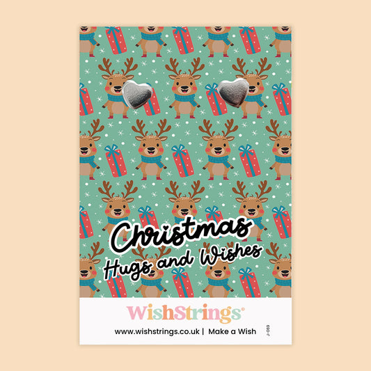 WishStrings “Christmas Hugs & Wishes” Heart Stud Earrings on Festive Card | Thoughtful Christmas Gift for Friends, Teachers & Loved Ones | Hypoallergenic Jewellery | Handmade in the UK