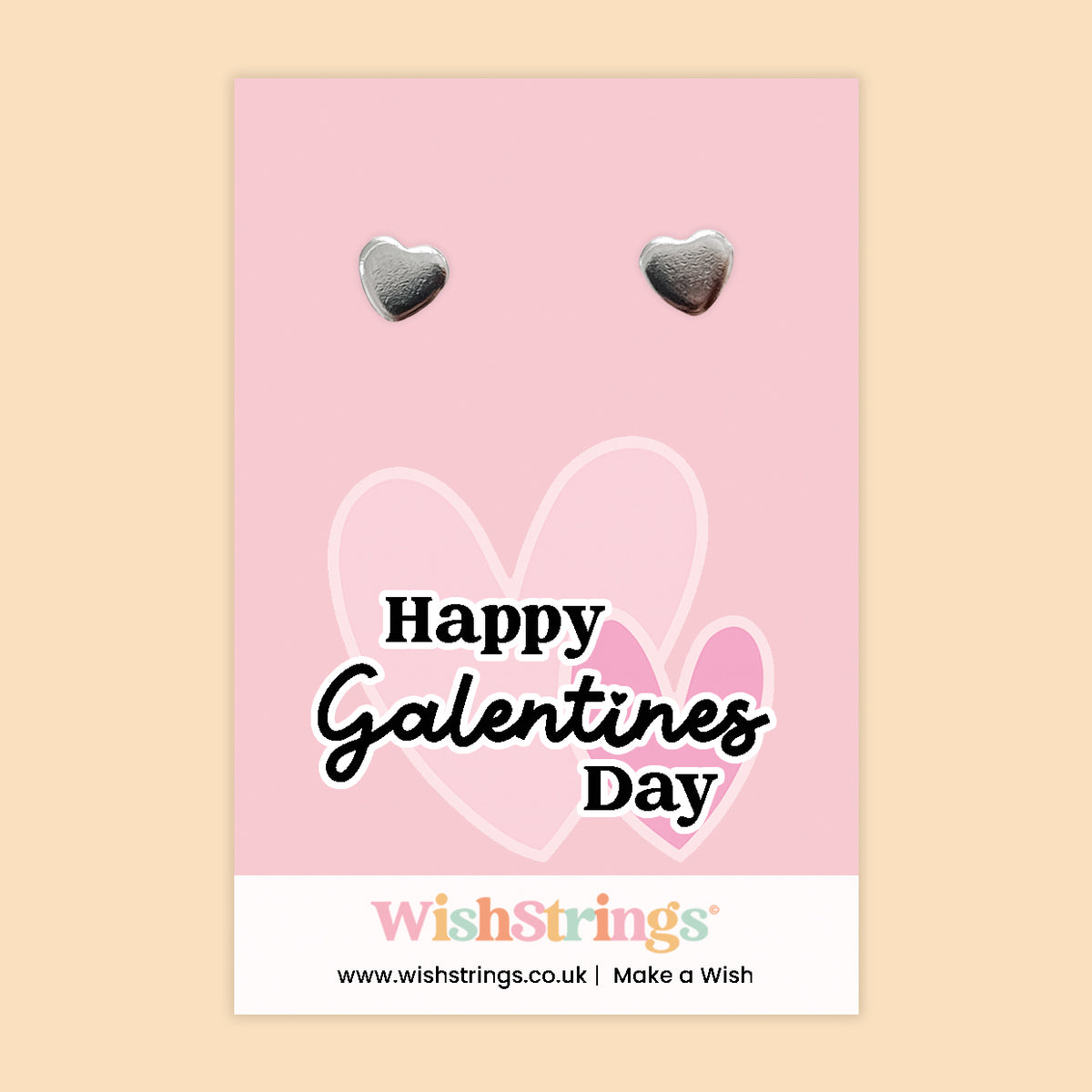 WishStrings® ‘Happy Galentine’s Day’ Heart Stud Earrings on Gift Card | Friendship Gift for Her | Hypoallergenic & Nickel-Free | Handmade in the UK