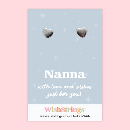 Heart Stud Earrings – Nanna | Silver Heart Earrings on Gift Card | Meaningful Gift for Nanna | Sentimental Jewellery for Birthdays, Mother’s Day & Christmas