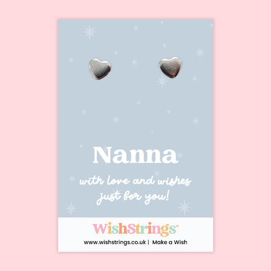 Heart Stud Earrings – Nanna | Silver Heart Earrings on Gift Card | Meaningful Gift for Nanna | Sentimental Jewellery for Birthdays, Mother’s Day & Christmas