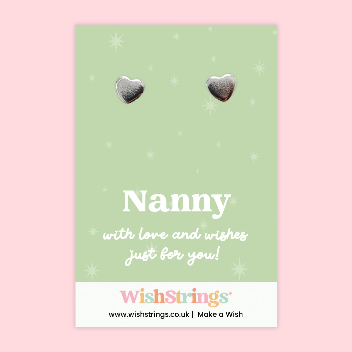 Heart Stud Earrings – Nanny | Silver Heart Earrings on Gift Card | Meaningful Gift for Nanny | Sentimental Jewellery for Birthdays, Mother’s Day & Christmas