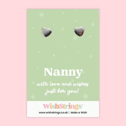 Heart Stud Earrings – Nanny | Silver Heart Earrings on Gift Card | Meaningful Gift for Nanny | Sentimental Jewellery for Birthdays, Mother’s Day & Christmas