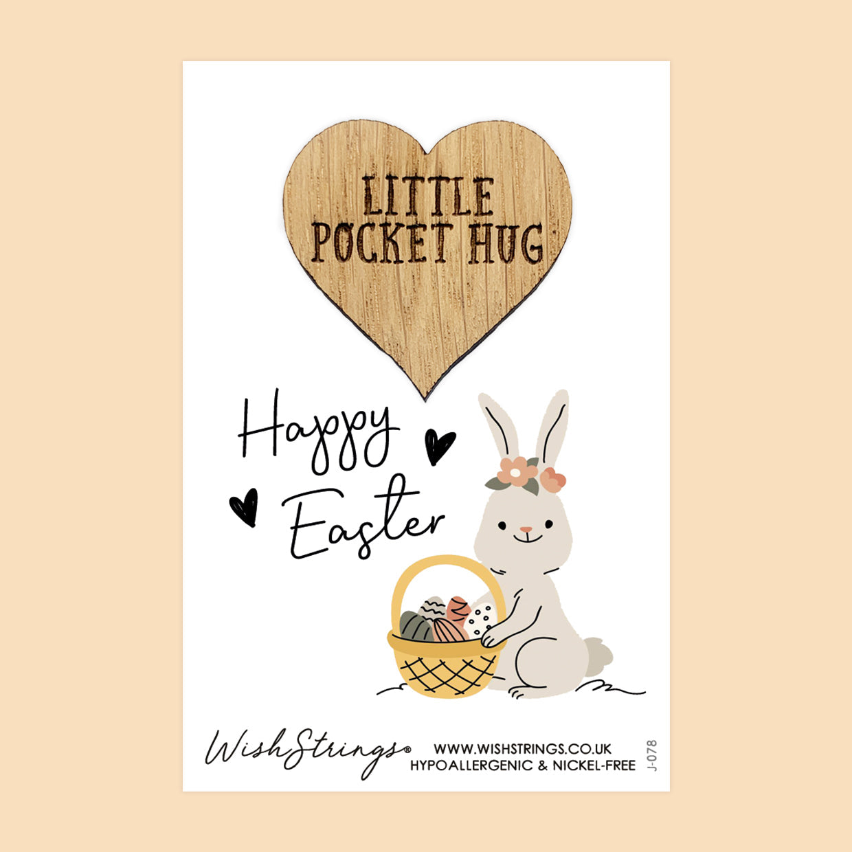 SALE - Happy Easter Bunny Design - Oak Pocket Hug Token | S160