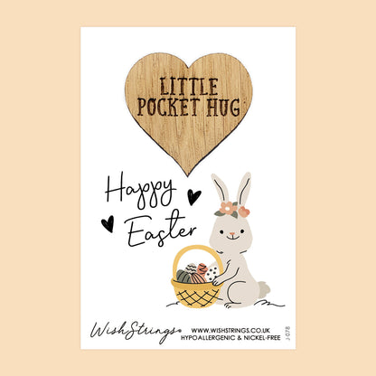 SALE - Happy Easter Bunny Design - Oak Pocket Hug Token | S160