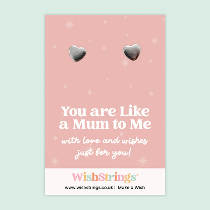Heart Stud Earrings – You Are Like a Mum to Me | Silver Heart Earrings on Gift Card | Meaningful Thank You Gift | Sentimental Jewellery Keepsake