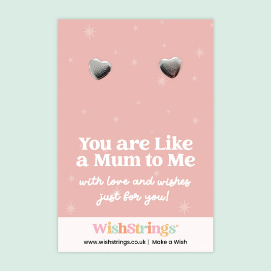 Heart Stud Earrings – You Are Like a Mum to Me | Silver Heart Earrings on Gift Card | Meaningful Thank You Gift | Sentimental Jewellery Keepsake