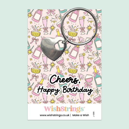 Cheers, Happy Birthday - Heart Keyring