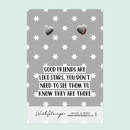 Good Friends are like Stars - Silver Heart Stud Earrings | 304 Stainless - Hypoallergenic