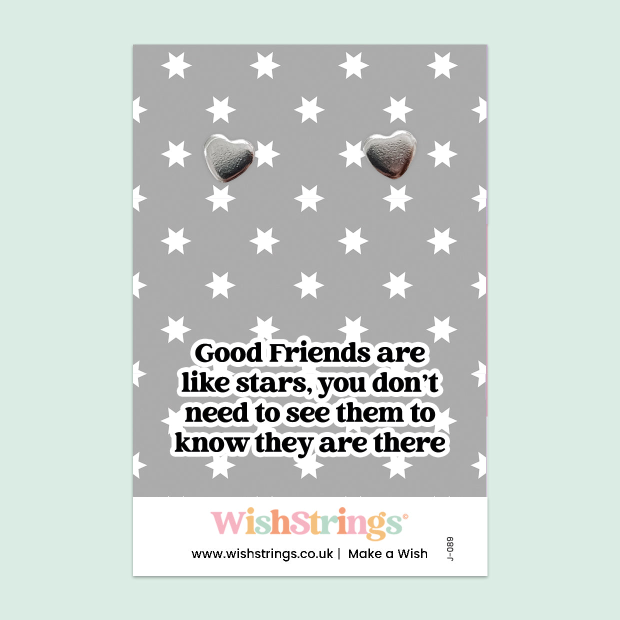 WishStrings® ‘Good Friends Are Like Stars’ Heart Stud Earrings on Gift Card | Friendship Gift for Her | Hypoallergenic & Nickel-Free | Handmade in the UK