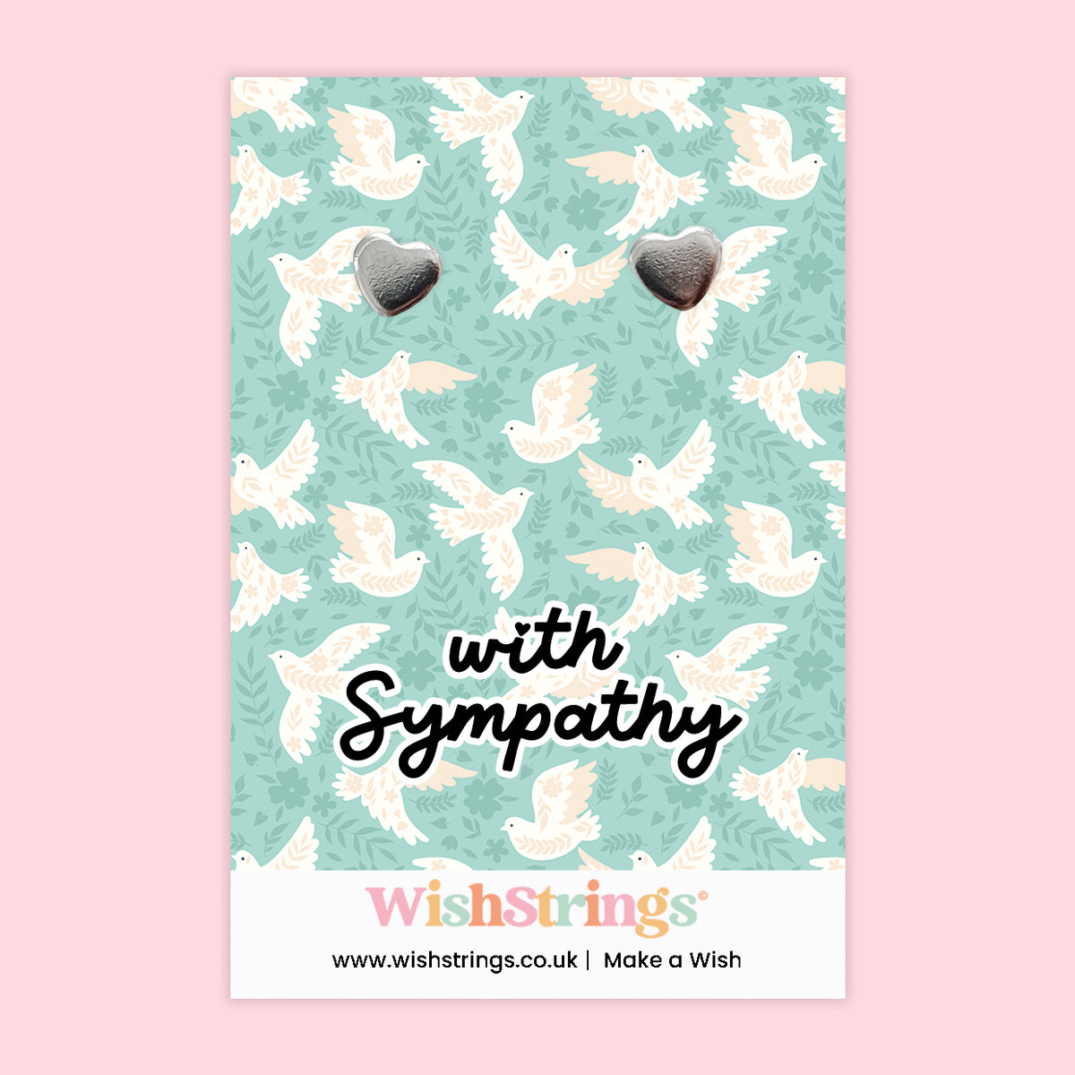 WishStrings With Sympathy Heart Stud Earrings | Thoughtful Bereavement Gift | Silver Heart Earrings on Sympathy Card | Remembrance Keepsake Jewellery