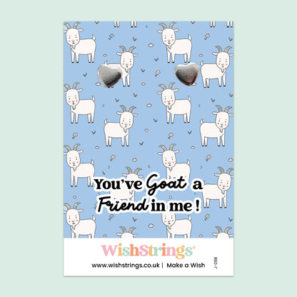 WishStrings “You’ve Goat a Friend in Me” Heart Stud Earrings on Gift Card | Cute Goat-Themed Friendship Gift | Nickel-Free & Hypoallergenic | Handmade in the UK