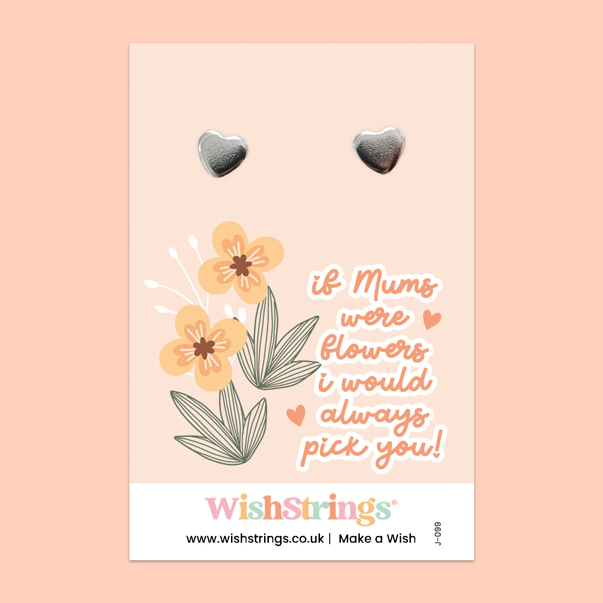 WishStrings® ‘If Mums Were Flowers, I’d Always Pick You’ Heart Stud Earrings on Gift Card | Mother’s Day or Birthday Gift | Hypoallergenic & Nickel-Free | Handmade in the UK