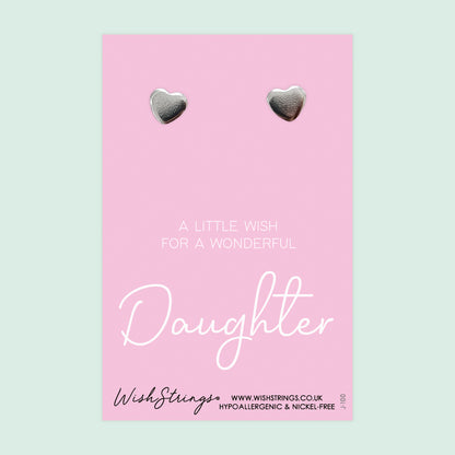 Daughter - Silver Heart Stud Earrings | 304 Stainless - Hypoallergenic