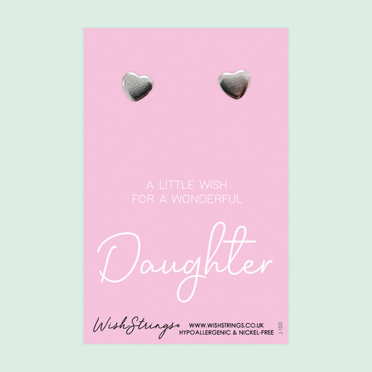 Daughter - Silver Heart Stud Earrings | 304 Stainless - Hypoallergenic