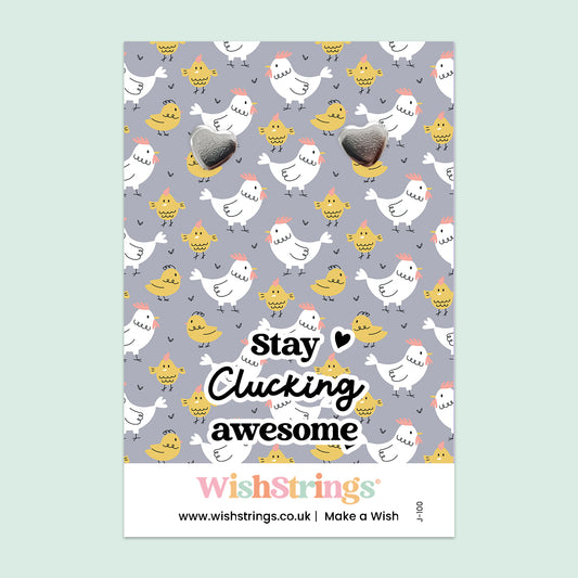 WishStrings “Stay Clucking Awesome” Heart Stud Earrings on Gift Card | Farm Animal Gift | Chicken Lover Keepsake | Hypoallergenic & Handmade in the UK