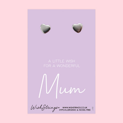 Mum - Silver Heart Stud Earrings | 304 Stainless - Hypoallergenic