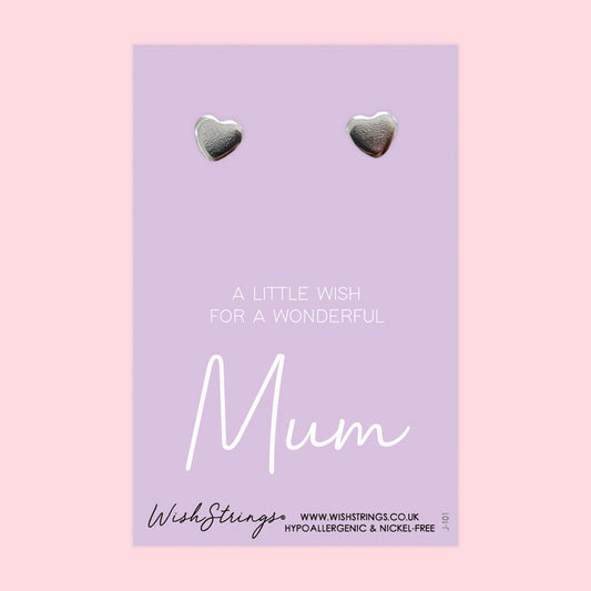 Mum - Silver Heart Stud Earrings | 304 Stainless - Hypoallergenic