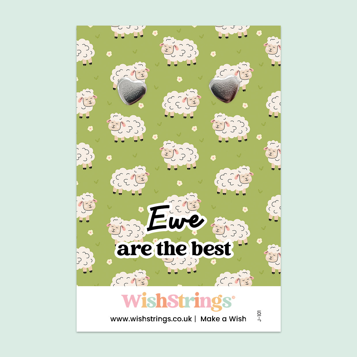 WishStrings “Ewe Are the Best” Heart Stud Earrings on Gift Card | Funny Farmyard Gift | Hypoallergenic & Nickel-Free | Handmade in the UK