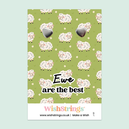 WishStrings “Ewe Are the Best” Heart Stud Earrings on Gift Card | Funny Farmyard Gift | Hypoallergenic & Nickel-Free | Handmade in the UK
