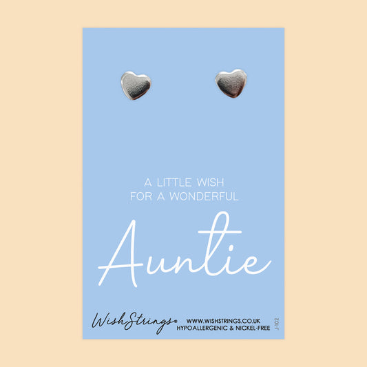 Auntie - Silver Heart Stud Earrings | 304 Stainless - Hypoallergenic