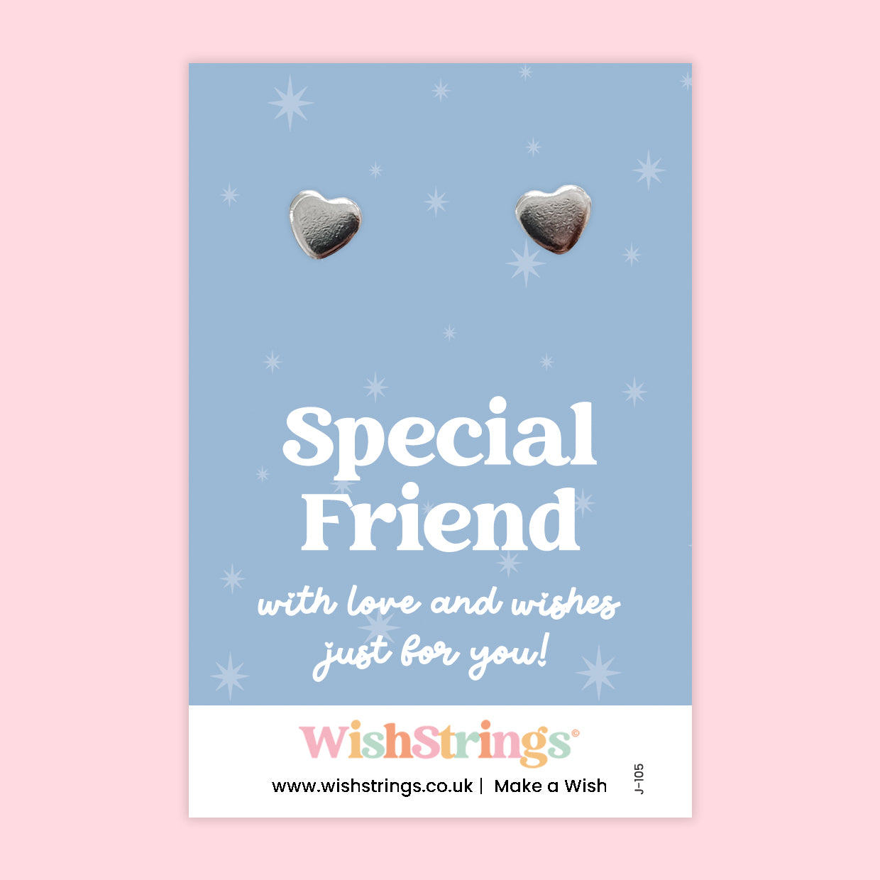 WishStrings® ‘Special Friend’ Heart Stud Earrings on Gift Card | Friendship Gift for Her | Hypoallergenic & Nickel-Free | Handmade in the UK