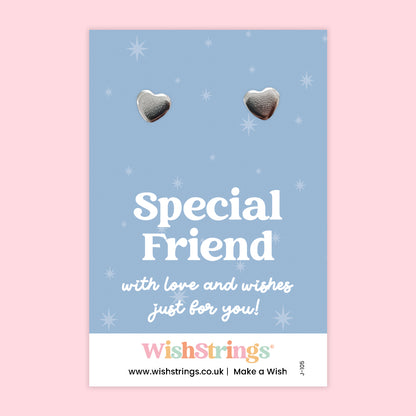 WishStrings® ‘Special Friend’ Heart Stud Earrings on Gift Card | Friendship Gift for Her | Hypoallergenic & Nickel-Free | Handmade in the UK