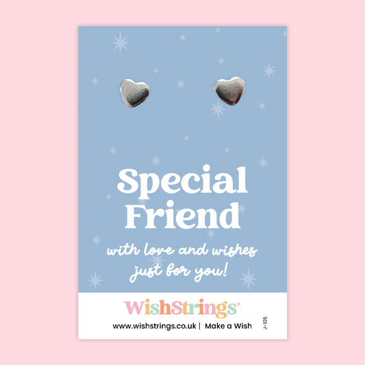 WishStrings® ‘Special Friend’ Heart Stud Earrings on Gift Card | Friendship Gift for Her | Hypoallergenic & Nickel-Free | Handmade in the UK