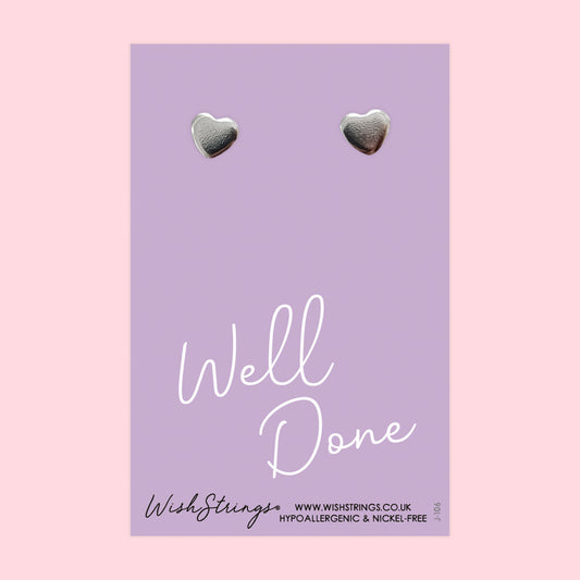 Well Done - Silver Heart Stud Earrings | 304 Stainless - Hypoallergenic