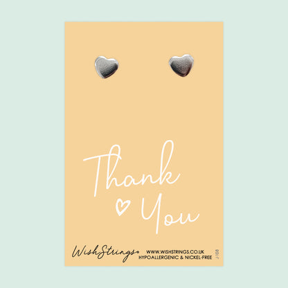 Thank You - Silver Heart Stud Earrings | 304 Stainless - Hypoallergenic