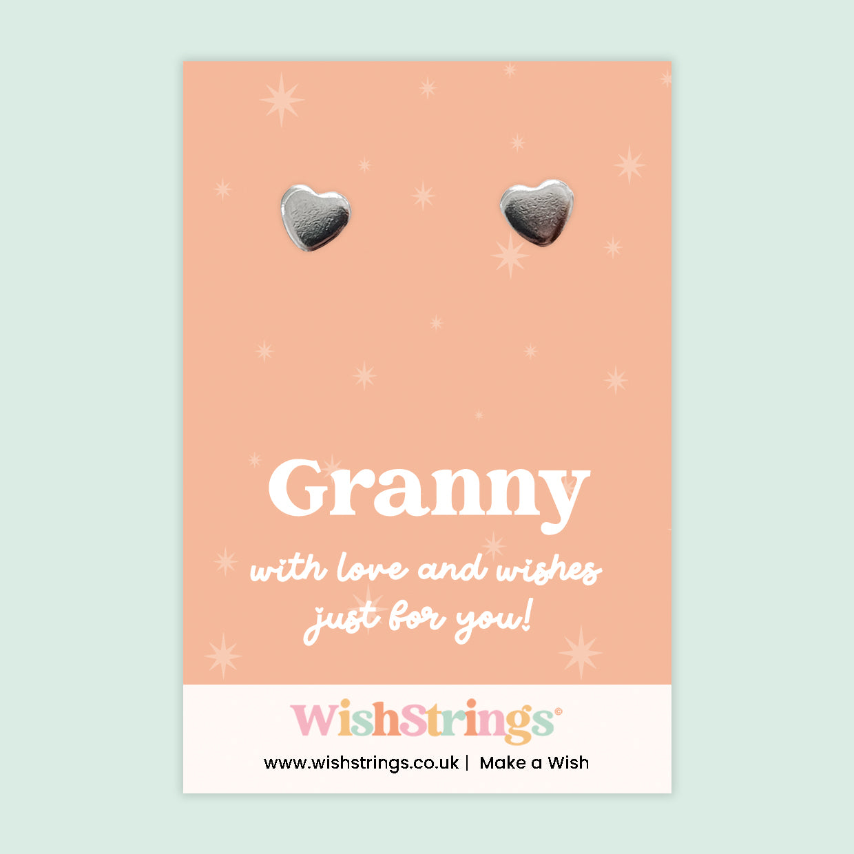 WishStrings® Granny | Stainless Steel Heart Earrings on Gift Card | Thoughtful Gift for Granny | Sentimental Keepsake for Birthdays, Mother’s Day & Just Because
