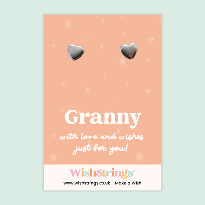 WishStrings® Granny | Stainless Steel Heart Earrings on Gift Card | Thoughtful Gift for Granny | Sentimental Keepsake for Birthdays, Mother’s Day & Just Because