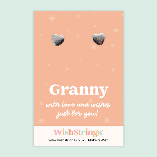 WishStrings® Granny | Stainless Steel Heart Earrings on Gift Card | Thoughtful Gift for Granny | Sentimental Keepsake for Birthdays, Mother’s Day & Just Because