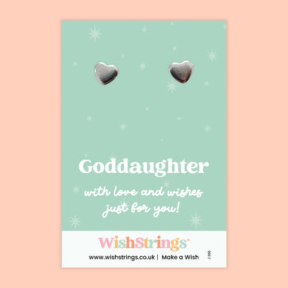 WishStrings® Heart Stud Earrings – Goddaughter | Thoughtful Gift with Love & Wishes | Keepsake Jewellery for Special Girls