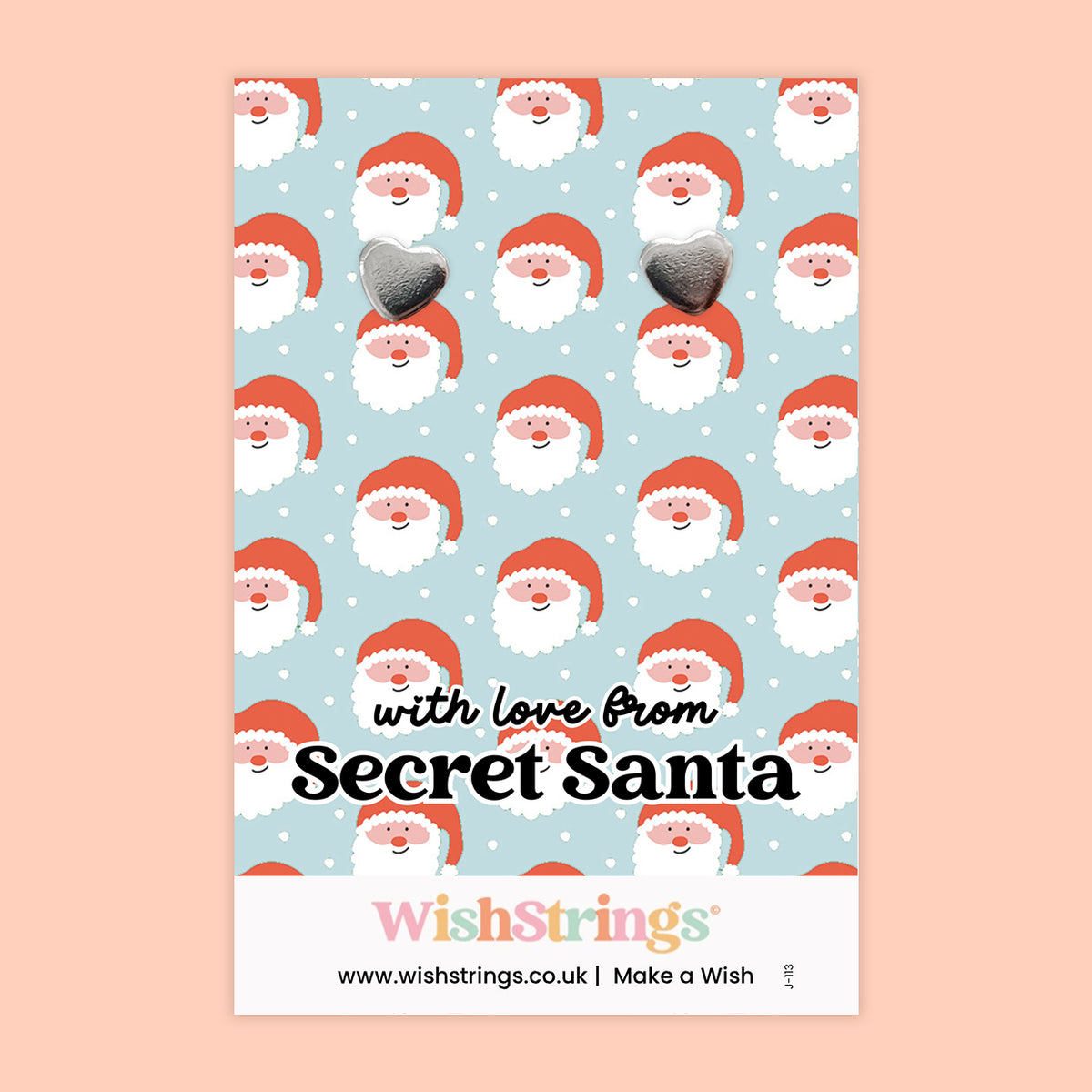 WishStrings “With Love from Secret Santa” Heart Stud Earrings on Festive Gift Card | Fun & Thoughtful Secret Santa Gift | Hypoallergenic Jewellery | Handmade in the UK