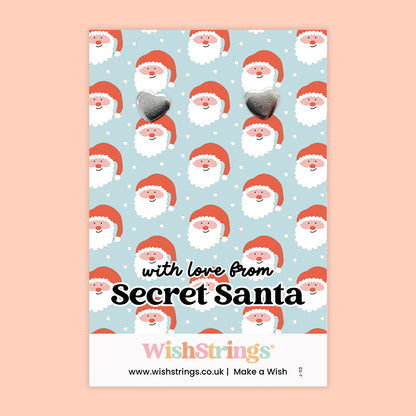WishStrings “With Love from Secret Santa” Heart Stud Earrings on Festive Gift Card | Fun & Thoughtful Secret Santa Gift | Hypoallergenic Jewellery | Handmade in the UK