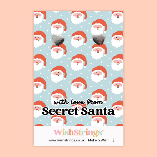 WishStrings “With Love from Secret Santa” Heart Stud Earrings on Festive Gift Card | Fun & Thoughtful Secret Santa Gift | Hypoallergenic Jewellery | Handmade in the UK