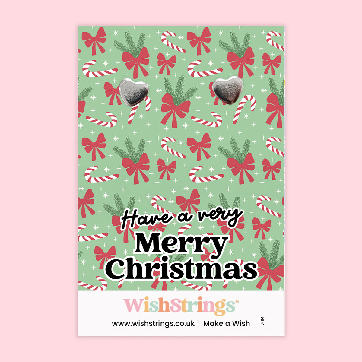 WishStrings “Have a Very Merry Christmas” Heart Stud Earrings on Gift Card | Festive Jewellery Gift | Christmas Token for Friends, Family & Teachers | Handmade in the UK