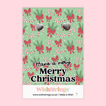 WishStrings “Have a Very Merry Christmas” Heart Stud Earrings on Gift Card | Festive Jewellery Gift | Christmas Token for Friends, Family & Teachers | Handmade in the UK