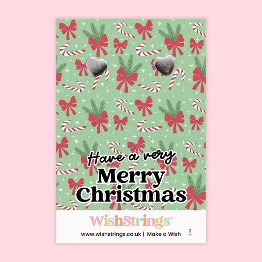 WishStrings “Have a Very Merry Christmas” Heart Stud Earrings on Gift Card | Festive Jewellery Gift | Christmas Token for Friends, Family & Teachers | Handmade in the UK