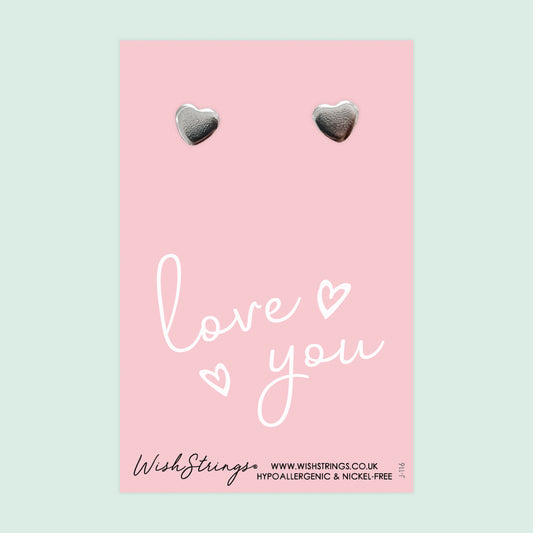 Love You - Silver Heart Stud Earrings | 304 Stainless - Hypoallergenic