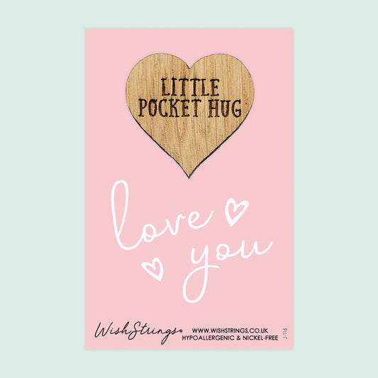 Love You - Little Pocket Hug - Wooden Heart Keepsake Token