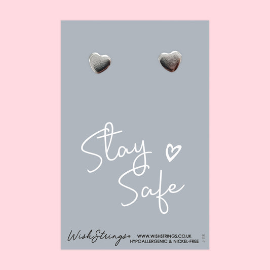 Stay Safe - Silver Heart Stud Earrings | 304 Stainless - Hypoallergenic