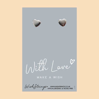 With Love, Make a Wish - Silver Heart Stud Earrings | 304 Stainless - Hypoallergenic