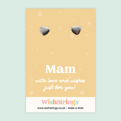 Heart Stud Earrings – Mam | Silver Heart Earrings on Gift Card | Thoughtful Gift for Mam | Meaningful Jewellery for Birthdays, Mother’s Day & Just Because