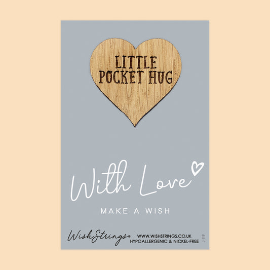 With Love, Make a Wish - Little Pocket Hug - Wooden Heart Keepsake Token