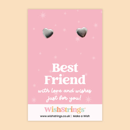 WishStrings ‘Best Friend’ Heart Stud Earrings on Gift Card | Friendship Gift for Her | Hypoallergenic & Nickel-Free | Handmade in the UK
